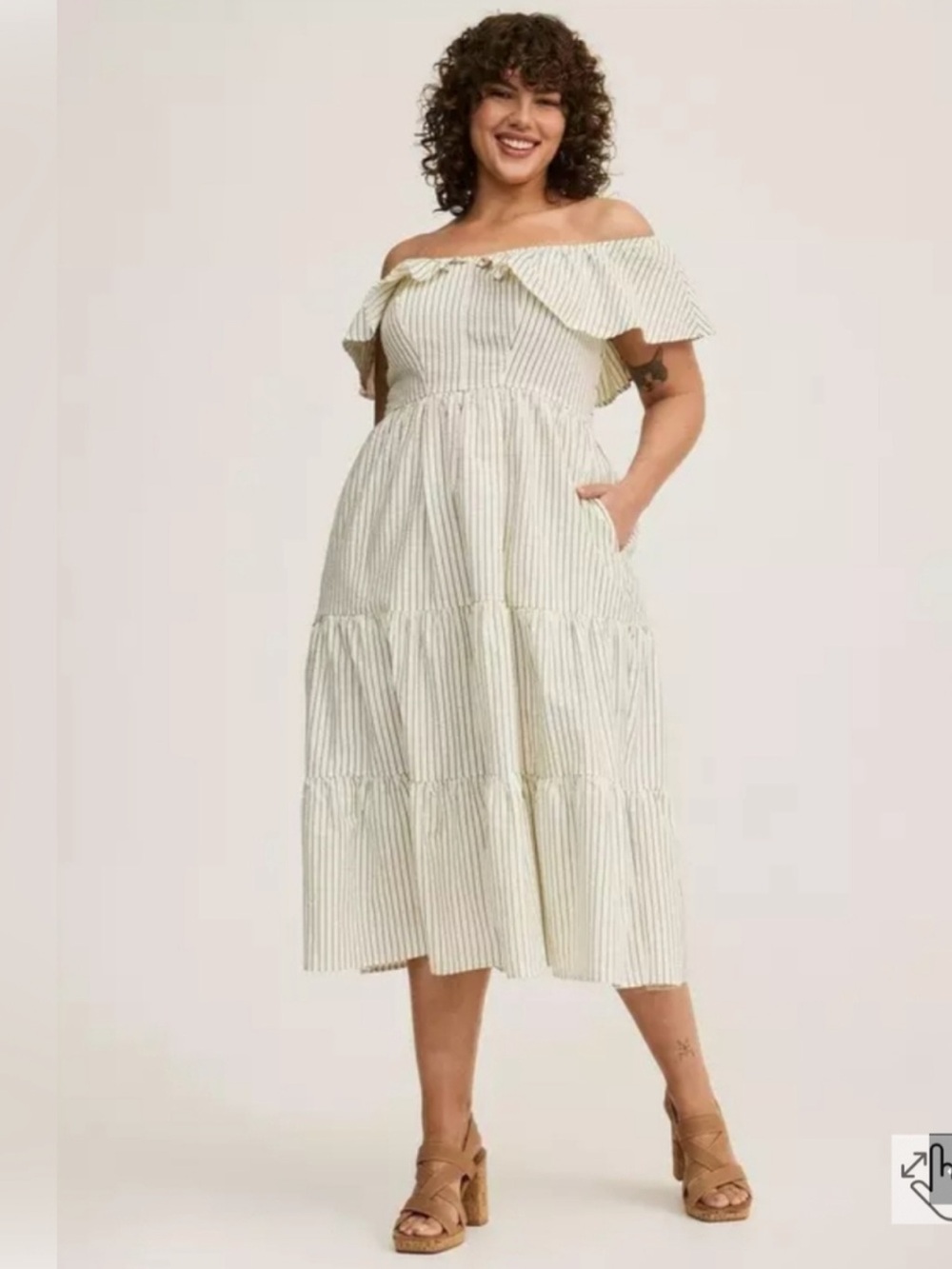 Torrid NWT (3X) Off-Shoulder Striped Midi Dress